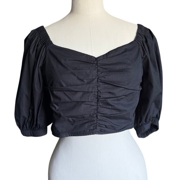 Abercrombie & Fitch Tops - Abercrombie & Fitch Ruched Sweetheart Top Black Size M Puff Sleeve Cropped 464